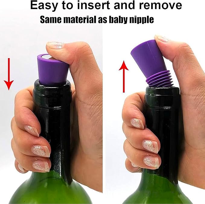 4 pcs Reusable Cork Novelty Wine Bottle Stoppers Silicone Rubber for Bottles of Opened Wine Cork to Keep the Wine Champagne Beer Fresh - Red, Dark Blue, Purple, Green