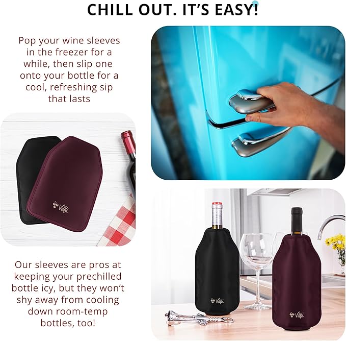 Wine Cooler Sleeve Duo Pack - Perfect for Wine & Champagne Lovers, Multicolor with Classic Black & Rich Burgundy, Stretchable, Flexible, Durable Design, Champagne Cooler Bag - Velfli