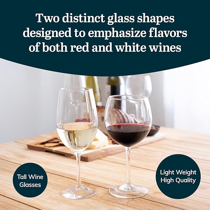 Libbey Vineyard Reserve Wine Glass Set of 8, Clear Wine Glasses for Red and White Wine, Great for Merlot, Bordeaux, Chardonnay, Gifts, Holiday, Birthday Party