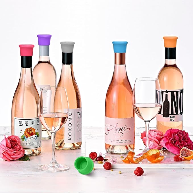 6 Pcs Colorful Wine Stoppers, Reusable Silicone Wine Corks, Champagne Stoppers, Beverages Beer Bottle Caps, Wine Bottle Stoppers for Glass Bottles, Keep Wine Fresh