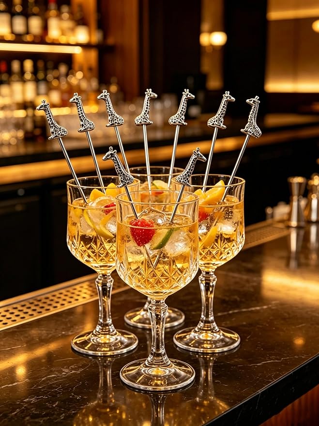 Homestia Metal Cocktail Picks for Drinks, 4.6" Giraffe Cocktail Toothpicks Cocktail Garnish Cocktail Swords, 6Pcs Fancy Martini Picks Olive Picks, Vintage Cocktail Pins Cocktail Accessories