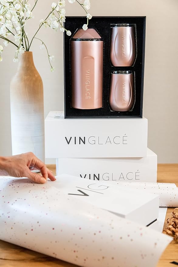 Vinglacé Wine Bottle Chiller- Portable Champagne Insulator- Stainless Steel Wine Cooler Sleeve - Keeps Wine Cold (Rose Gold)