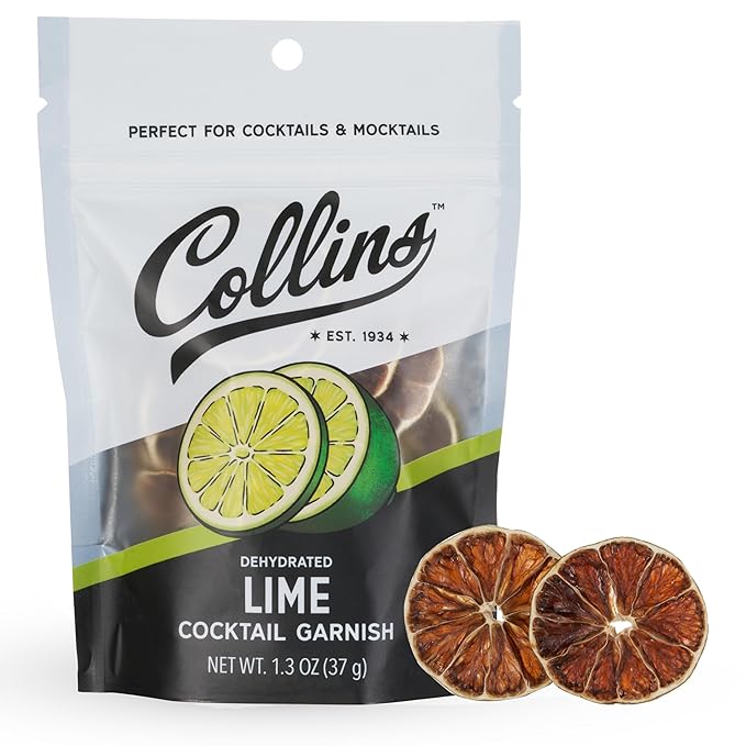 Collins Dehydrated Lime Cocktail Garnish Slices, 1.3 oz, Ideal for Margaritas, Mojitos, Mocktails, Desserts & More – Premium Drink & Food Garnish – 1.3 oz