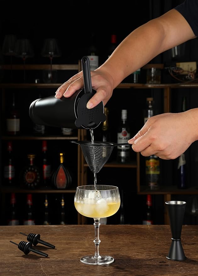 Cocktail Shaker Set - 13-Piece Bar Accessories Kit w/Weighted Boston Shaker, Strainer, Jigger, Muddler,Mixing Spoon and More - Home Bartending Tools, Accessories for Bartender, Matte Black