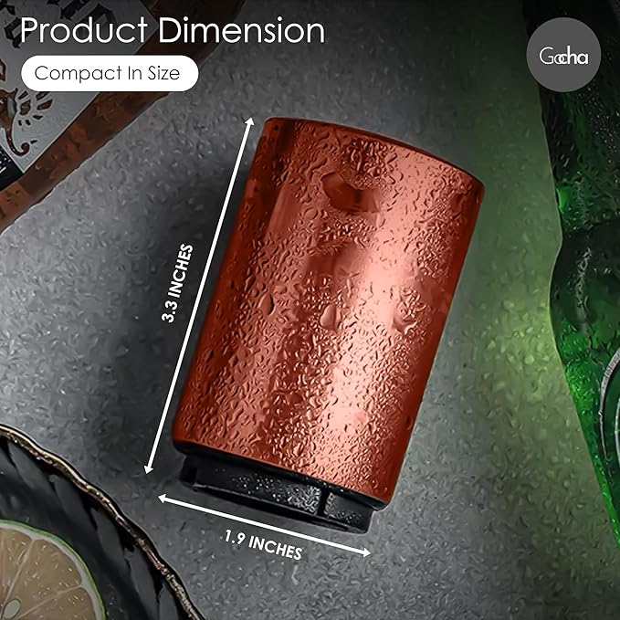 GOCHA | Magnetic Beer Bottle Opener with Automatic Cap Catcher – Stainless Steel Push-Down Gadget, One-Hand Bar Tool for Beer & Soda Bottles (Rose Gold)