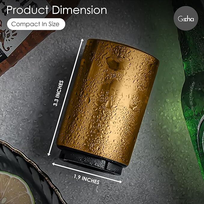 GOCHA | Magnetic Beer Bottle Opener with Automatic Cap Catcher – Stainless Steel Push-Down Gadget, One-Hand Bar Tool for Beer & Soda Bottles (Gold)