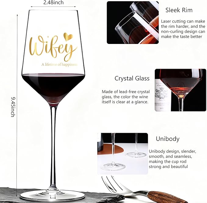 Anniversary Wine Glasses Gifts Set of 2 Gold Print with 'Hubby' and 'Wifey' Bride and Groom Wedding Glass Gift for Couples or Parents