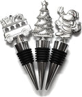 Christmas Wine Stoppers for Wine Bottles 3 Packs - Metal Wine Stopper Christmas Wine Bottle Set - Holiday Wine Bottle Stopper Christmas Tree, Santa, Christmas Gifts Train for Wine Topper
