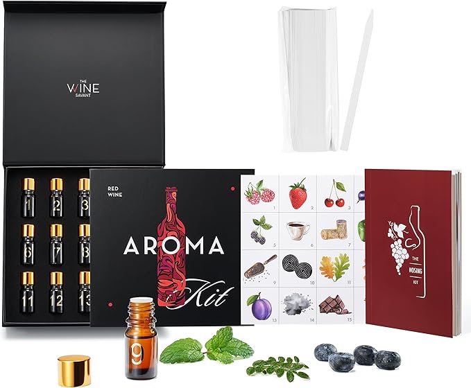 Red Wine Aroma Kit, Tasting & Smelling Aroma Set for Red Wines, 15 Aromas, Training Educational Gift - Beginners & Sommelier Master, Book & Accessories Guide Included