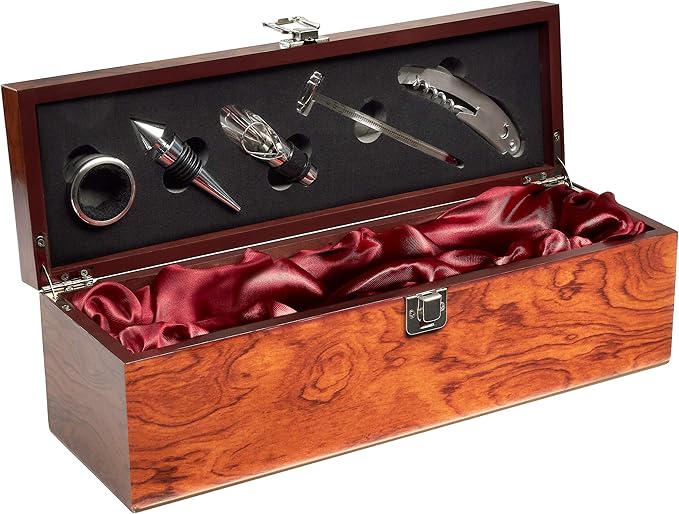 BRUBAKER Wine Opener Sommelier Set - Bar Accessory Kit - Wine Box - Wine Serving Tools - Waiter Knife, Spout, Bottle Stopper, Thermometer, Drip Ring