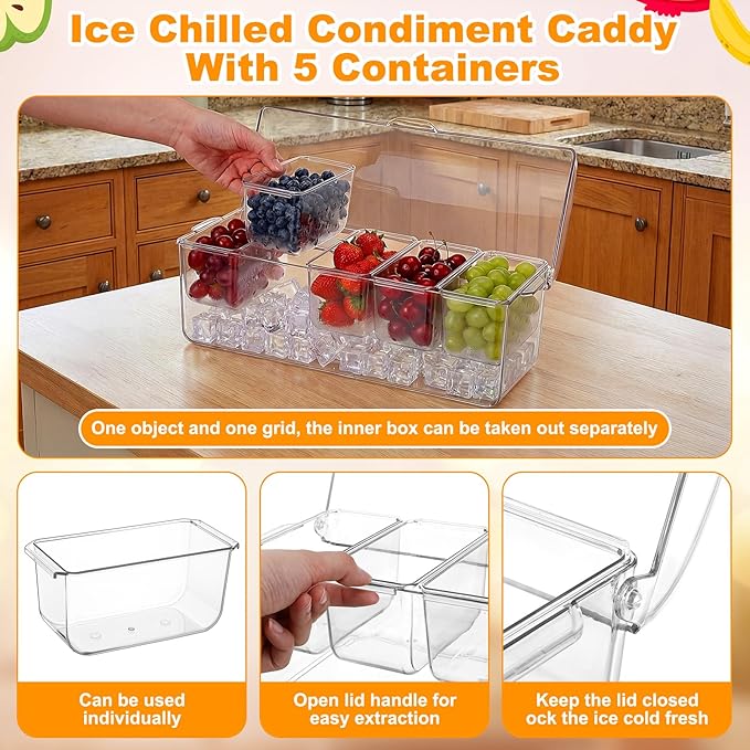 17 Pcs Mimosa Bar Supplies Include Clear Ice Bucket 5l Plastic Wine Tub with Scoops, Garnish Tray Ice Chilled Condiment Server Bar Caddy with Lid Forks Tong for Party Beverage Serving