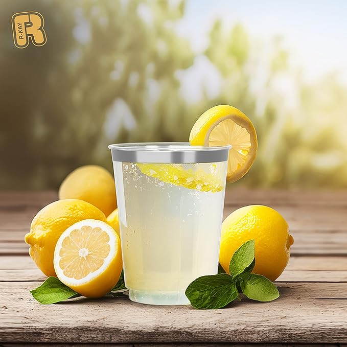 R-kay Silver Plastic Cups, Heavy Duty 10 OZ Silver Disposable cups, 50 Pack Plastic cocktail Glasses Heavy Duty Party Cups