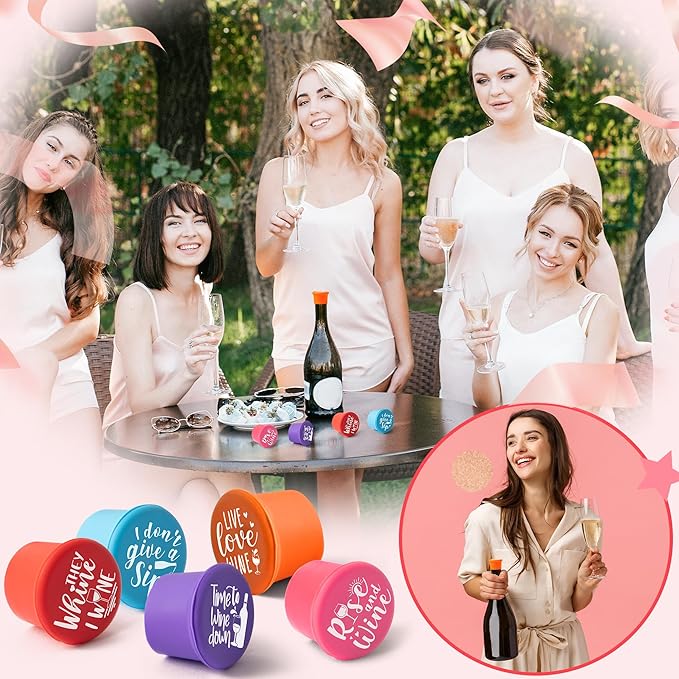 10Pcs Wine Stoppers Set Funny Live Love Wine Pattern Silicone Bottle Covers Gift for Women, Reusable Beverage Corks Strong Sealing Liquor Accessories for Outdoor Picnic Barbecues Party Bars