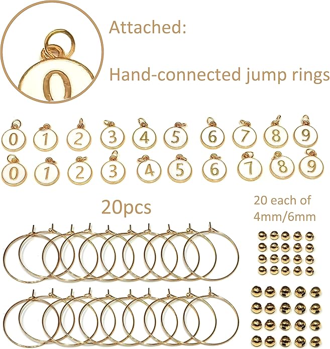 Number Wine Glass Charms - 2 Set of 20pcs Round 0-9 Figures Number Wine Charms for Stem Glasses - Tasting Party Supplies Drink Markers Cup Glass Charm Rings