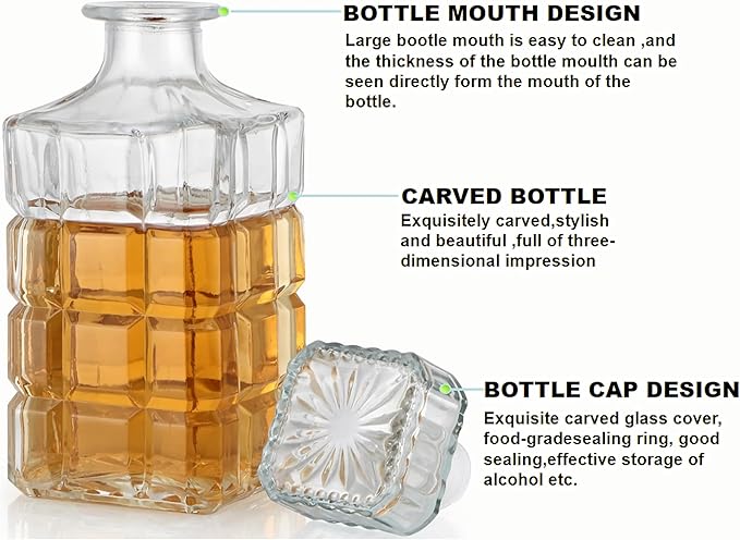 Whiskey Decanter Set,800ML Elegant Liquor Carafe with Ornate Glass Stopper and 2 Matching Whisky Tumblers–Whisky,Scotch, Liquor, Wine, Bourbon, Gin, Rum, Tequila, Vodka and Brandy (Rural Style)