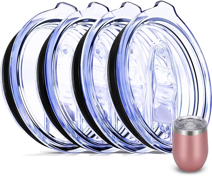 4 Wine Tumbler Lids, 12 oz Spill Proof 2.9 inch Diameter (Outer Rim) Lids for Wine Mugs - No Leak Design Splash Resistant Replacement Silicon Sliding Covers, Pack of 4 Insulated Cover