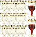 CHENGU 100 Pcs Plastic Wine Glasses 7 oz Gold Rimmed Mini Stemware with Removable Base for Wedding Parties Birthday Anniversary Champagne Toasting(Gold Powder)