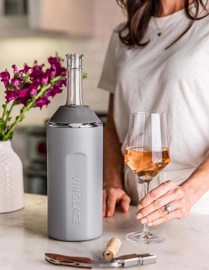 Vinglacé Wine Bottle Chiller- Portable Champagne Insulator- Stainless Steel Wine Cooler Sleeve - Keeps Wine Cold (Graphite)