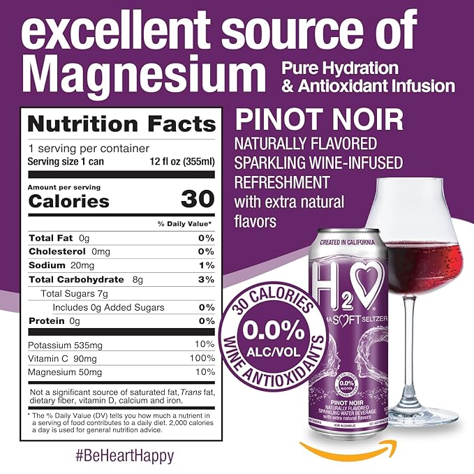 H2o – 0.0% Alcohol Pinot Noir | Non-Alcoholic Wine Alternative, Made in Sonoma | Low Calorie, No Sugar Added | Backed by Science | 12 x 12 fl oz Cans