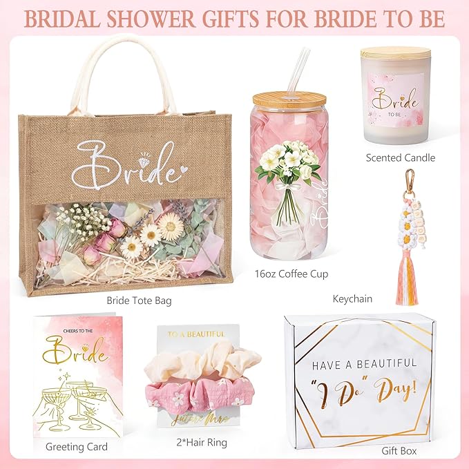 Bridal Shower Gifts, Bride To Be Gifts Box, Bachelorette Engagement Wedding Party Gift, Future Mrs Newly Engaged Ideas for Bride to Be, Bachelor Party Fiance Gift for Women, Bridal Tote Bag Glass Cup