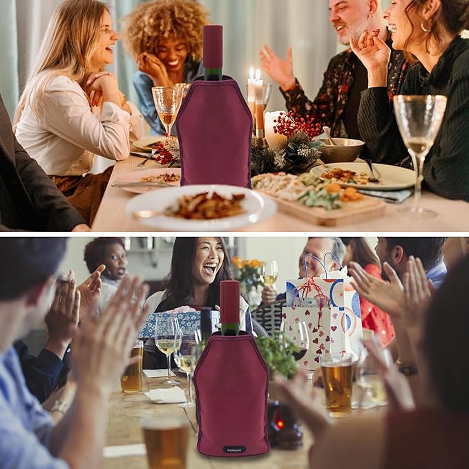 Pallesen Portable Wine Cooler Sleeve Reusable Wine Bottle Chiller Flexible Wine Ice Bag Keep Wine Cool and Refreshing for 750ml Standard Size Bottles Red Wine, White Wine & Champagne (Burgundy)