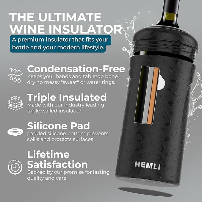 Wine Bottle Chiller Insulator Sleeve, Keeps Wine and Champagne Cold for 12 Hours, Vacuum Insulated Wine Bottle Cooler