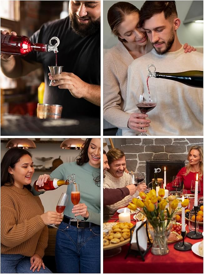 Ram Head Wine Pourer, Animal Wine Bottle Stopper and Liquor Pour Spout, Goat Antelope Wine Aerator with Silicone Rubber Fit, Metal Barware Gift for Wine Lovers, Fits Most Standard Bottles