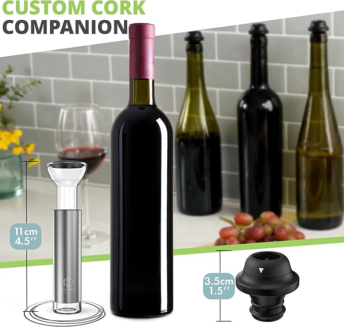 Oliver's Kitchen ® Premium Wine Saver - Vacuum Pump with 4X Wine Stoppers - Wine Stopper Keeps Wine Fresher for Longer - Wine Preserver Perfect for Cork Bottles - Perfect Wine Accessories Gift