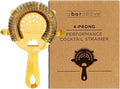 A Bar Above Cocktail Strainer, 4-Prong Bar Strainer with High Density Spring for Smooth Pouring, Fits Boston Shaker Tins and Mixing Glasses, Bar Essentials for Home Bartenders and Pros, Gold Finish