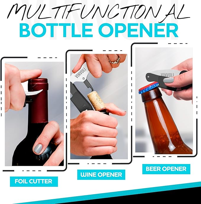 Vinvoli Professional Waiters Corkscrew - Multi-Functional 3-in-1 Cork Screw Bottle Opener - Wine Key With Wine Foil Cutter