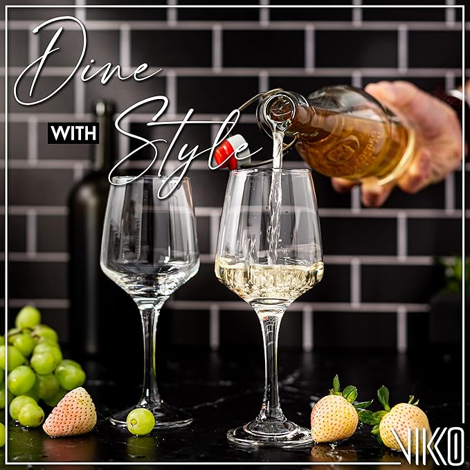 Vikko Wine Glasses, 9.5 Ounce White Red Wine Glasses Set of 6, Lead-Free Premium Crystal Clear Glass, Elegant Style Long Stem Wine Glasses, Great Wedding, Houswarming, Holiday Gift