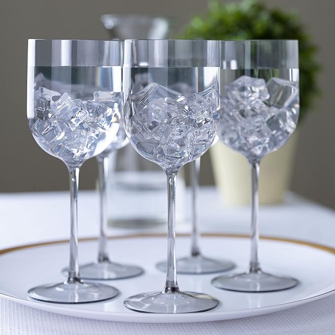 PLASTICPRO Smokey Grey Plastic Wine Glasses Set of 10 Elegant Wine Goblets Hard Plastic Wine Cups on Stem 12 Ounce