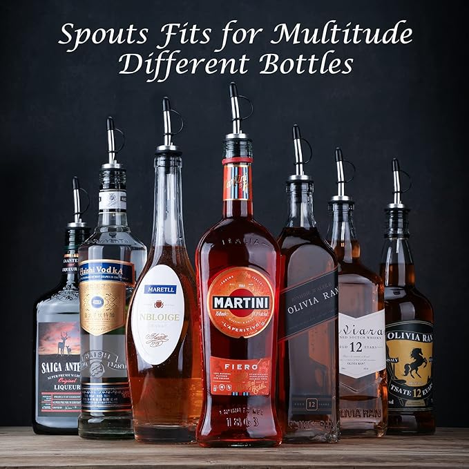 AOZITA 48 Pack Liquor Pour Spout, Stainless Steel Liquor Bottle Pourers with Rubber Dust Caps for Alcohol, Olive Oil, Liquor Pourers with Dust Caps, Speed Pourers, Bar Bartender Accessories