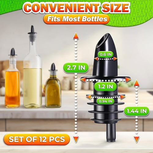 12 Pack Liquor Pour Spout Free Flow Pourers Leak-Proof Pour Spout Classic Bottle Pourers for Alcohol Plastic Liquor Bottle Pourer Set for Snow Cone Syrup Bottles