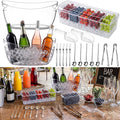 17 Pcs Mimosa Bar Supplies Include Clear Ice Bucket 5l Plastic Wine Tub with Scoops, Garnish Tray Ice Chilled Condiment Server Bar Caddy with Lid Forks Tong for Party Beverage Serving