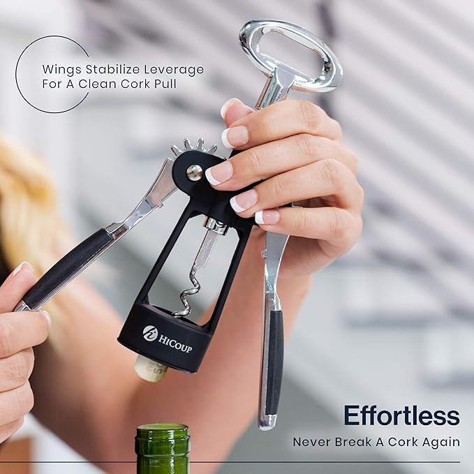 HiCoup Wine Opener - Wing Corkscrew Beer and Wine Bottle Opener w/Winged Grip - Easy to Use Cork Remover