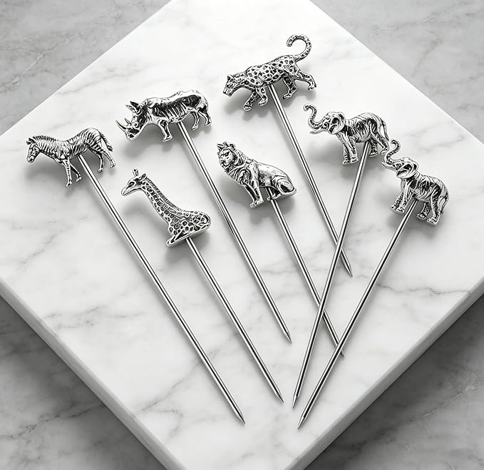 Homestia Metal Cocktail Picks for Drinks, 4.7" Animal Series Cocktail Toothpicks Cocktail Garnish Cocktail Skewers Swords, 6Pcs Fancy Martini Picks Olive Picks, Vintage Cocktail Pins Accessories