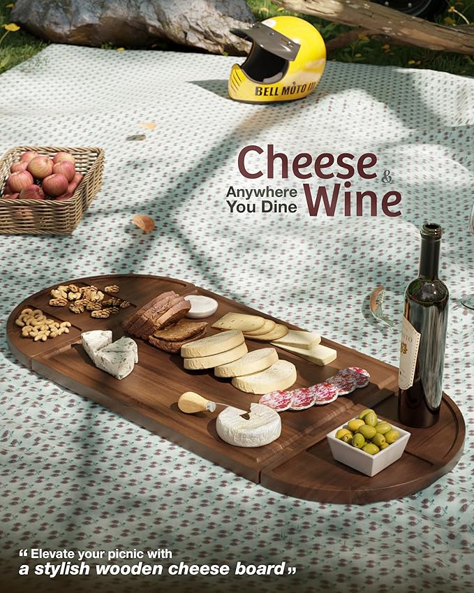 Extra Large Charcuterie Boards, 30'' x 13'' Acacia Cheese Board 3 Part Magnetic Long & Round Boards with Knive Set, Wine Opener & Cheese Marker, Unique Serving Tray for Birthday, Wedding Gift