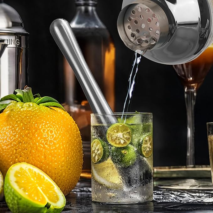 Silver Cocktail Shaker Set - Bartender Shaker Kit with Mixing Tools & Stainless Steel Strainer, Premium Bar Tool Set for Crafting Martinis & Whiskey Cocktails