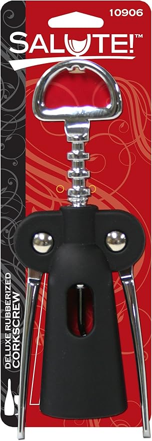 Salute Rubberized Barrel Wing Corkscrew, Black, 1