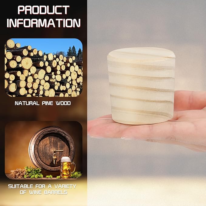 Weysat 1 Pcs Wine Barrel Cork Plug Stopper 2 Inch Whiskey Barrel Bung Hole Plug Oak Wood for Whiskey Beer Bottle Crafts
