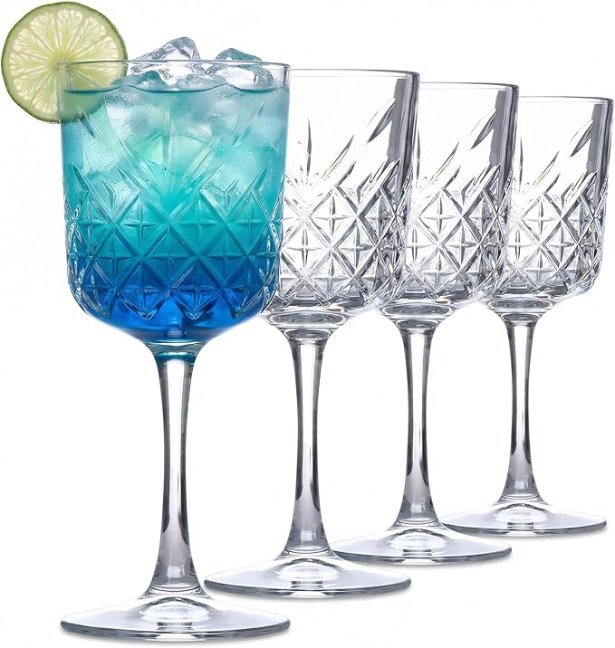 Vintage Coupe Glasses Set of 4 – 11oz Cocktail & Champagne Glasses, Elegant Crystal Design Stemmed Bar Glassware for Espresso Martini, Cosmopolitan, Sparkling Wine, Red&White Wine, Dishwasher Safe