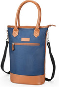 Tirrinia Insulated Wine Gift carrier Tote - Travel Padded 2 Bottle Wine/Champagne Cooler Bag with Handle and Adjustable Shoulder Strap, Great Wine Lover Gift, Blue