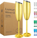 Champagne Flutes Set of 2, Premiumty Stainless Steel High Footed Champagne Glasses, 7oz Capacity,Unbreakable Slanted Champagne Glasses