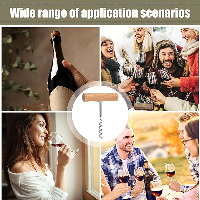 Silver Wine Opener - Stainless Steel Opener Key, Professional Screwpull, Portable Bottle Opener, T-Shape Manual Corkscrew for Home
