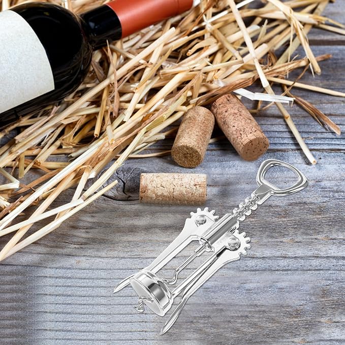 FRCOLOR Stainless Steel Corkscrew Wing Bottle Opener Multifunctional Metal Wine and Beer Opener for Home Bar Use with Sturdy Silver Finish