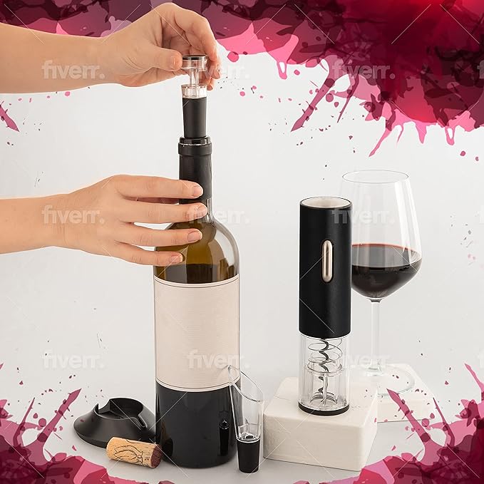 Moss & Stone Electric Wine Opener Set, Corkscrew Remover With USB Charging, Wine Bottle Opener with Wine Pourer, Foil Cutter & Vacuum Stopper, Automatic Wine Opener For Wine Lovers (Black)