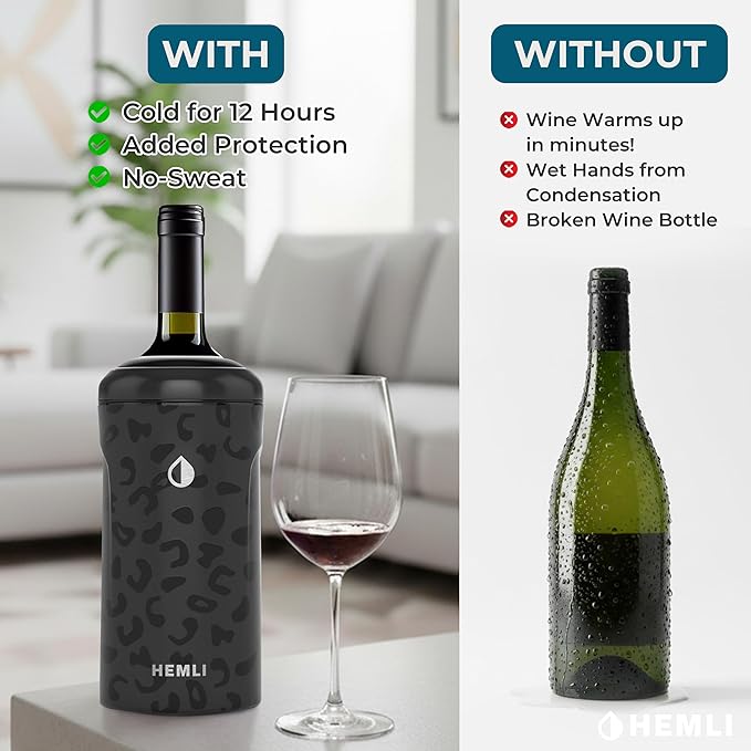 Wine Bottle Chiller Insulator Sleeve, Keeps Wine and Champagne Cold for 12 Hours, Vacuum Insulated Wine Bottle Cooler