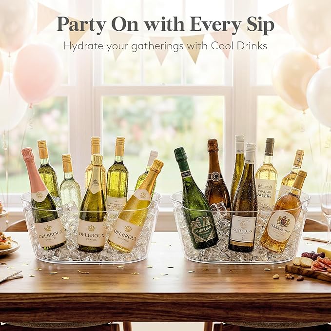 Lifewit 11.5L Ice Bucket for Parties, Large Plastic Drink Cooler for Champagne Wine, Beer, Clear Beverage Tub for Mimosa & Cocktail Bar, Portable Chiller for Party Hosting & Serving