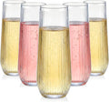 GuanQiao 24 Pack Stemless Plastic Champagne Flutes, 9oz Ribbed Disposable Champagne Glasses, Heavy Duty Shatterproof Mimosa Glasses for Wine Tasting, Wedding, Bridal Shower, Party Supplies, Birthday